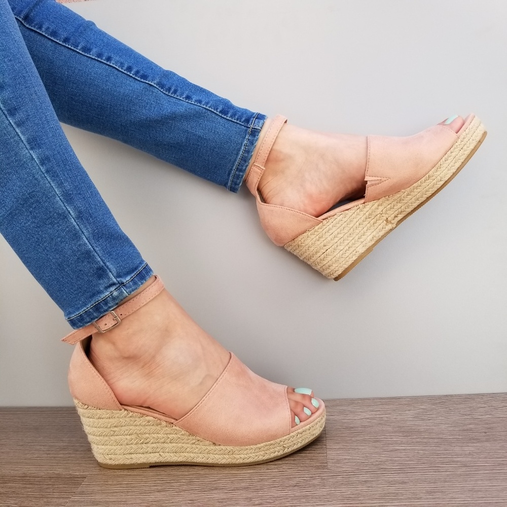 Dusty Rose Suede Espadrille wedge Heel Sandal-E - Picture 8 of 8